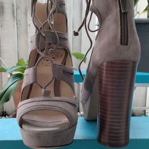 Vince Camuto Taupe Suede Lace-Up Platform High Heel Sandals - Women